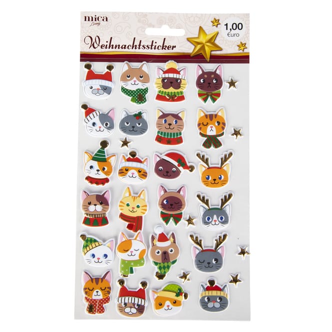Weihnachtssticker - Katzen - 24 Stück