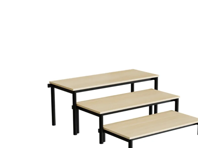 Bænk Idol, trappe 800, birk laminat, sort stel, 3 sektioner