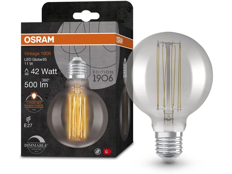 OSRAM Lampe Vintage 1906 Globe95, 11W, E27, Warmweiss Dimmbare LED-Lampen, Vintage-Edition