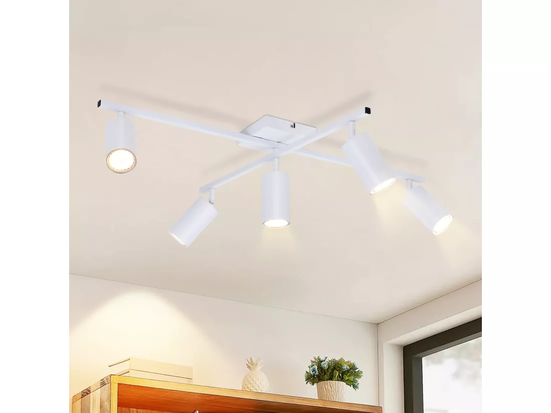 NETTLIFE Plafonnier Blanc LED Spot de plafond GU10 5 flammes Moderne Salon 330°Pivotant Industrielle