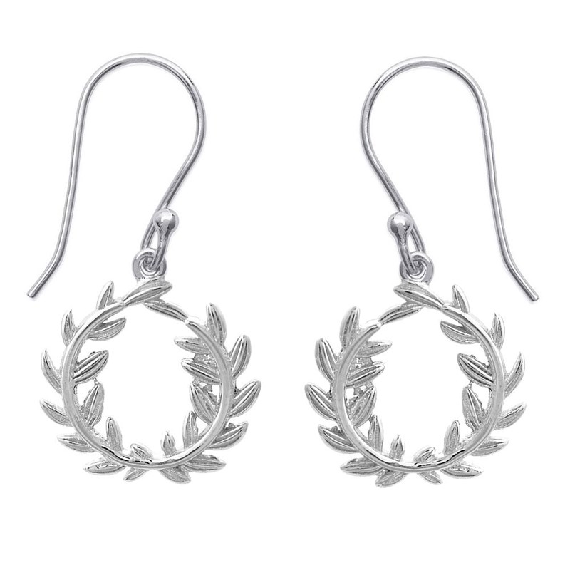 Boucles d'oreilles couronne de feuilles de laurier Argent 925 Rhodié