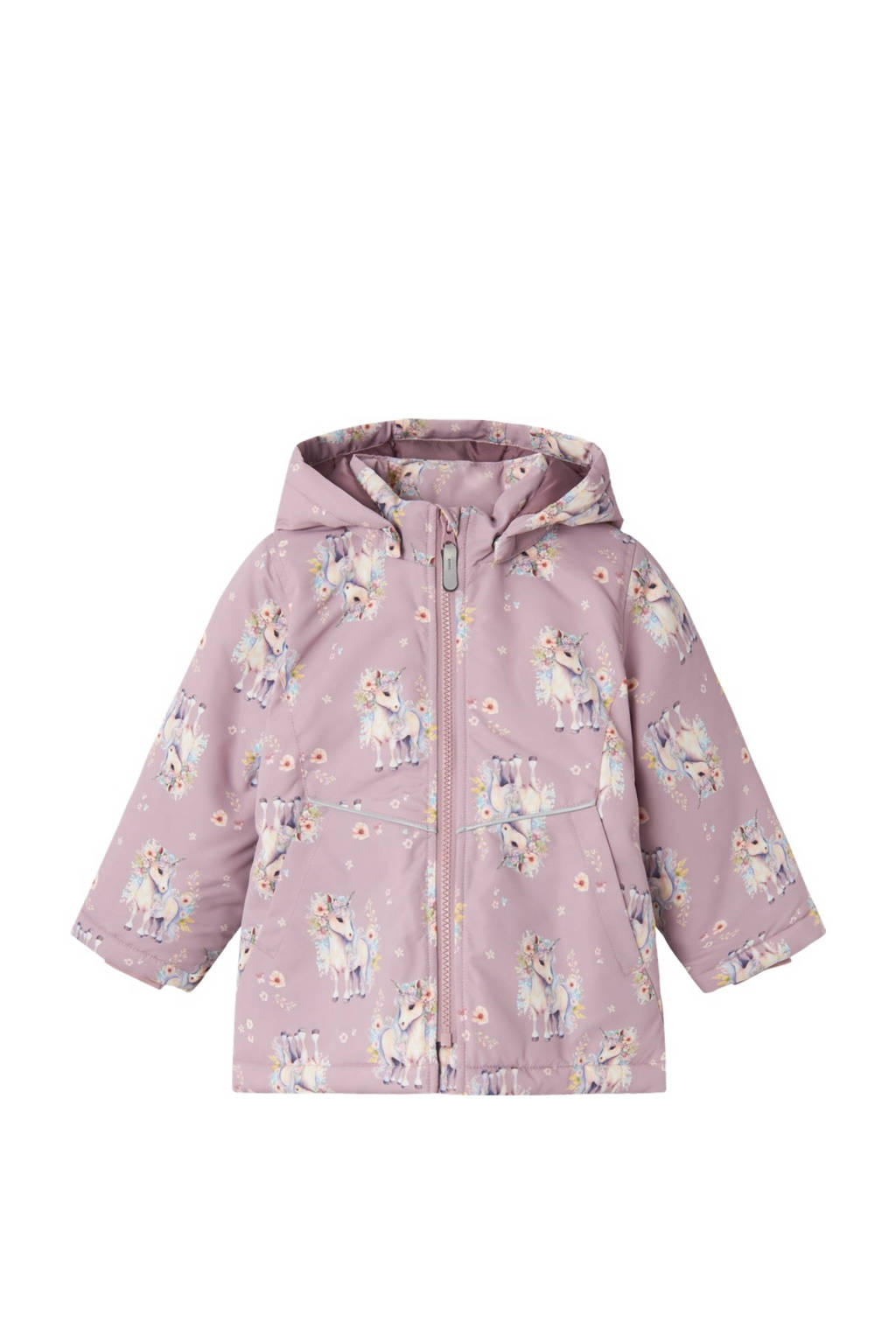 NAME IT winterjas NMFMAXI met all over print mauve/ecru unicorn