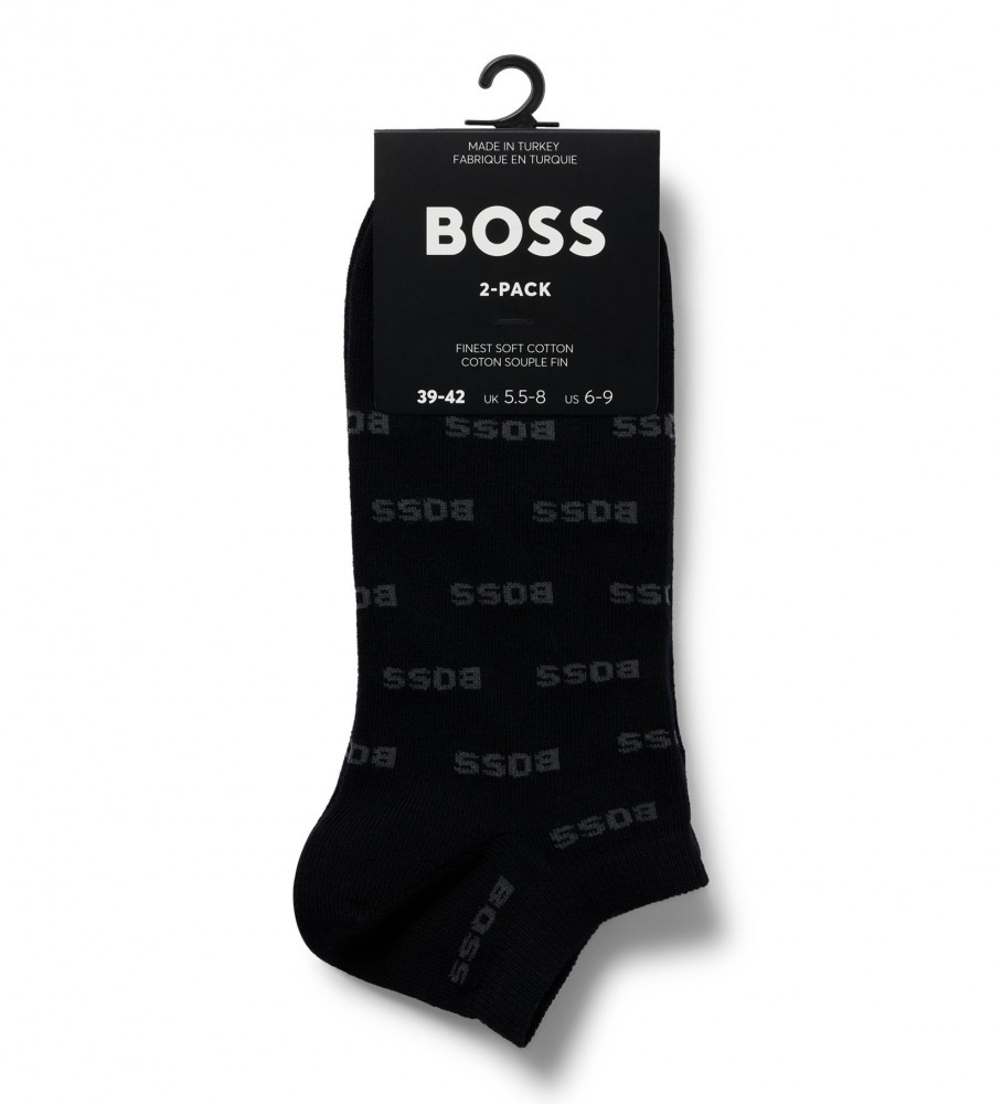 Pacote com 2 pares de meias BOSS com estampa total, pretas.