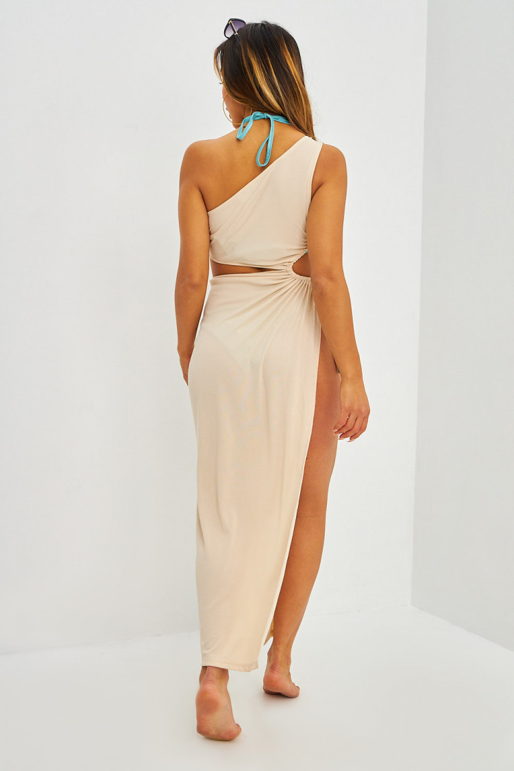 Robe de plage ivoire asymétrique et fendue
