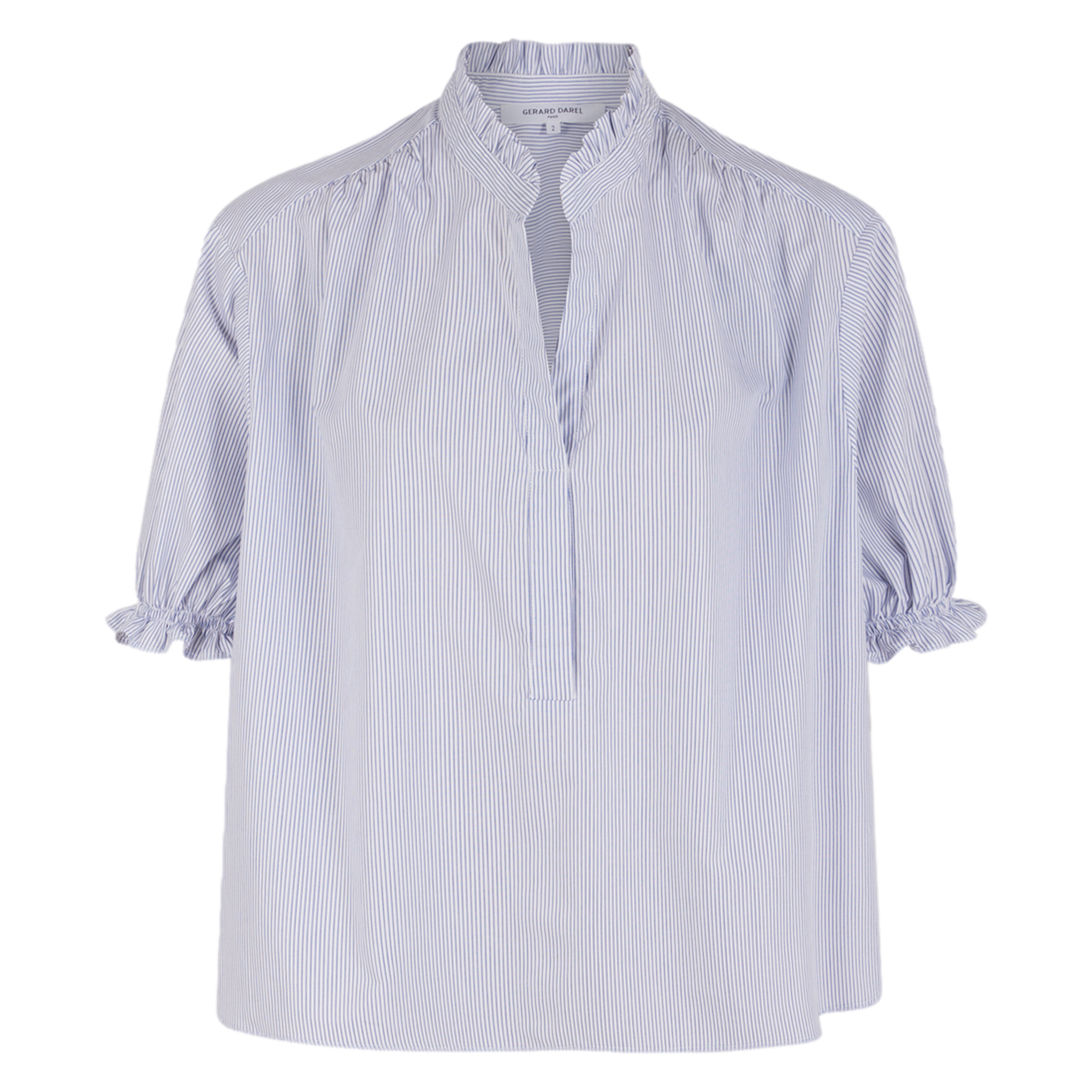 BAO - Blouse col montant en coton rayé | Bleu