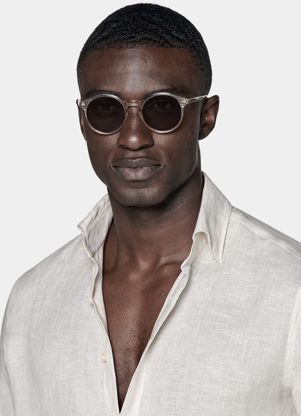 Chemise coupe ajustée marron clair à rayures