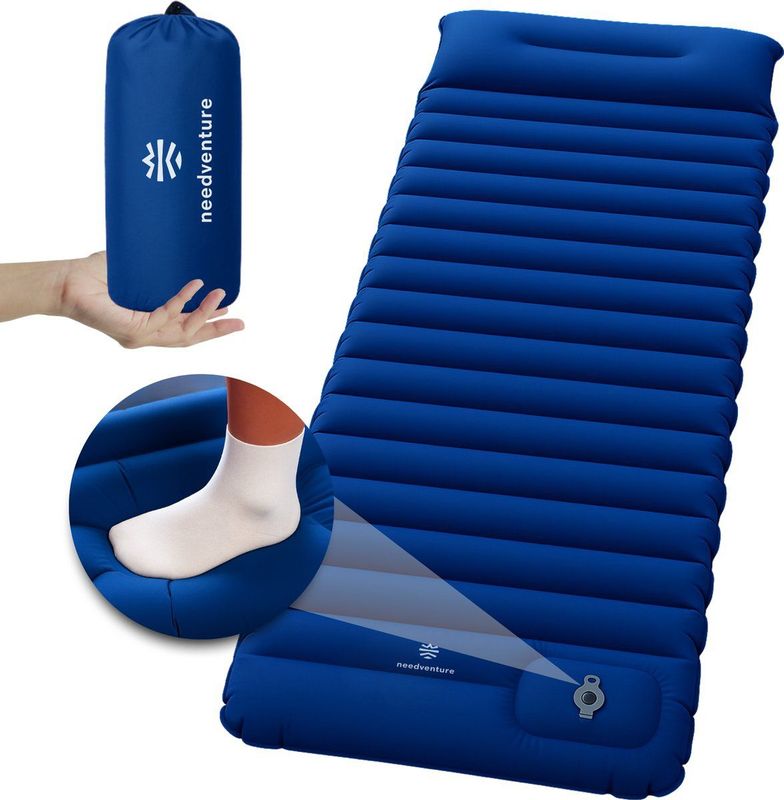 needventure - 10CM - Slaapmat - Blauw - Zelfopblazend met Ingebouwde Voetpomp - 1 Persoons