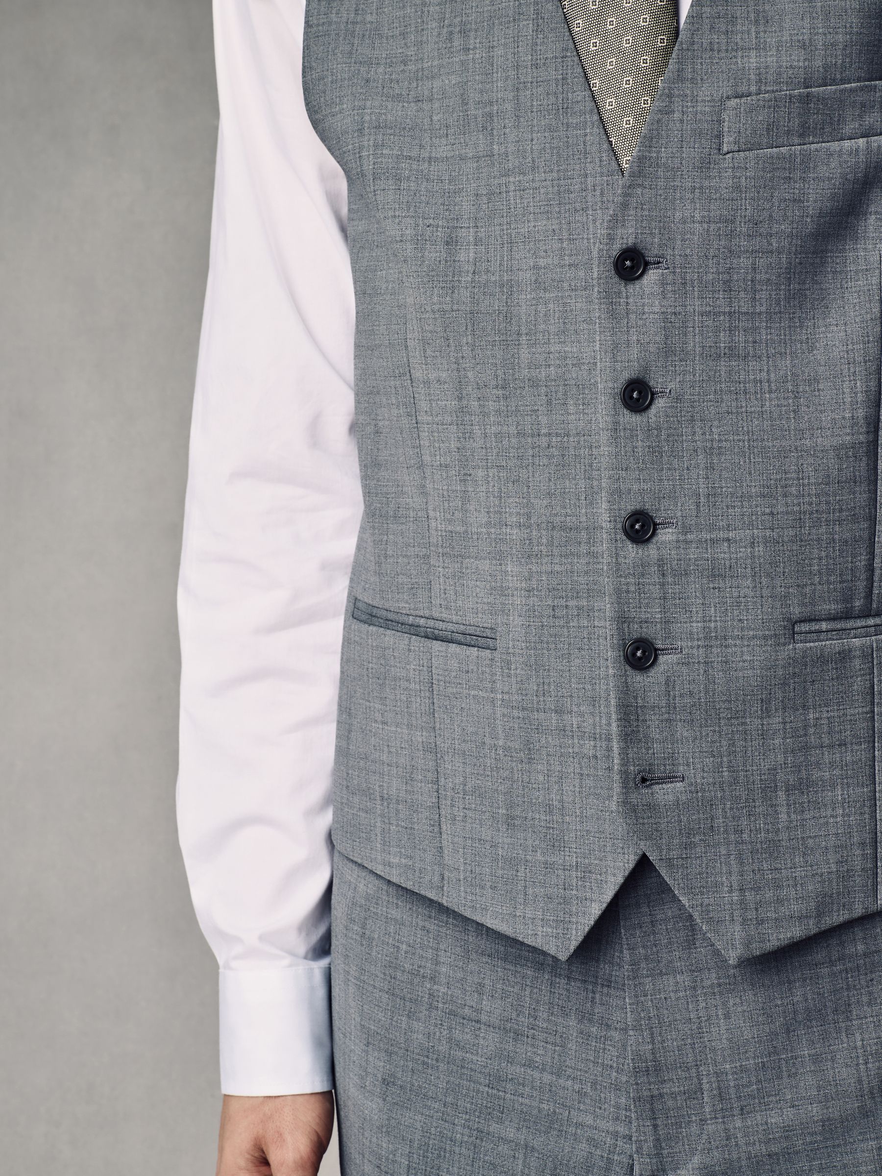 Grijs - Regular Fit Wool Blend Motionflex Waistcoat