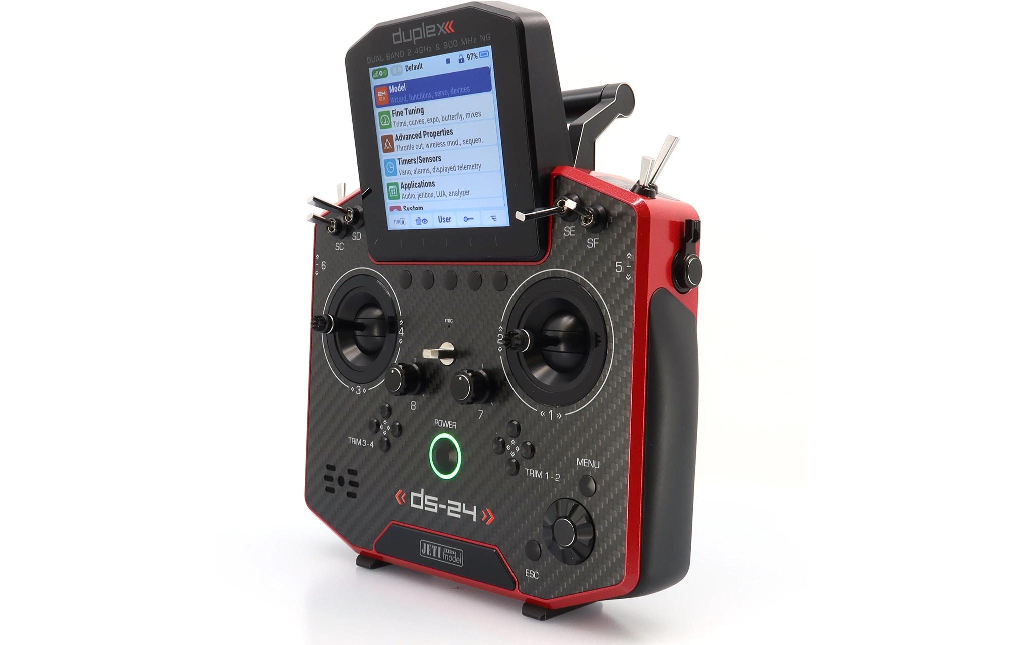 Fernsteuerung DS-24II Carbon Line Ruby 24 Kanal, Duplex EX<br>Professioneller 24-Kanal-Sender mit Geber auf Rückseite und Carbon-Frontplatte