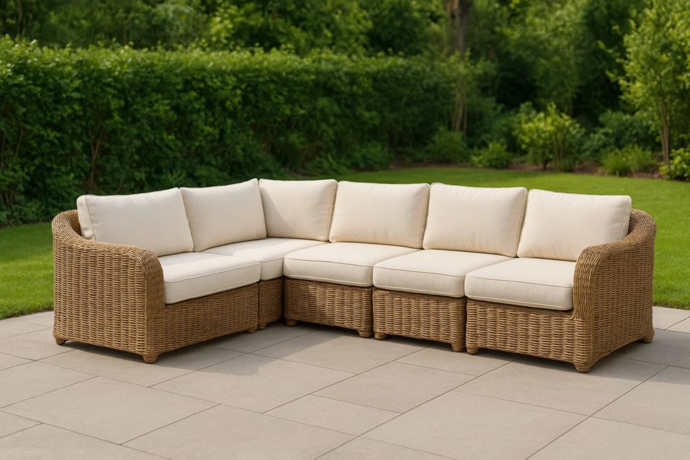 Garten Ecksofa Set PE-Rattan Beige 280x210x85 cm
