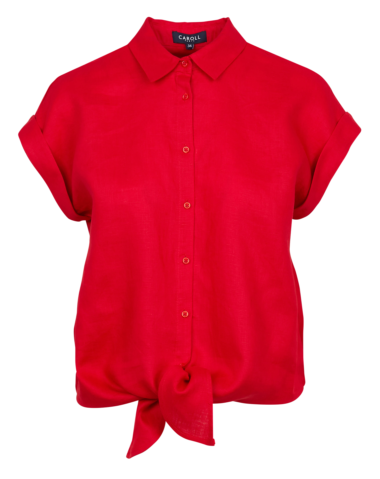 CLIVIO1 - Chemise manches courtes en lin | Rouge