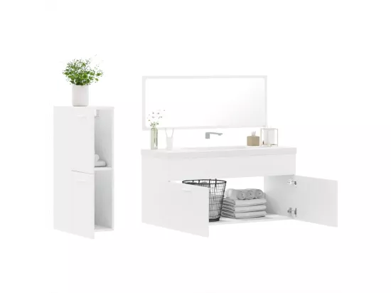 Ensemble de meubles salle de bain 3 pcs blanc bois d'ingénierie