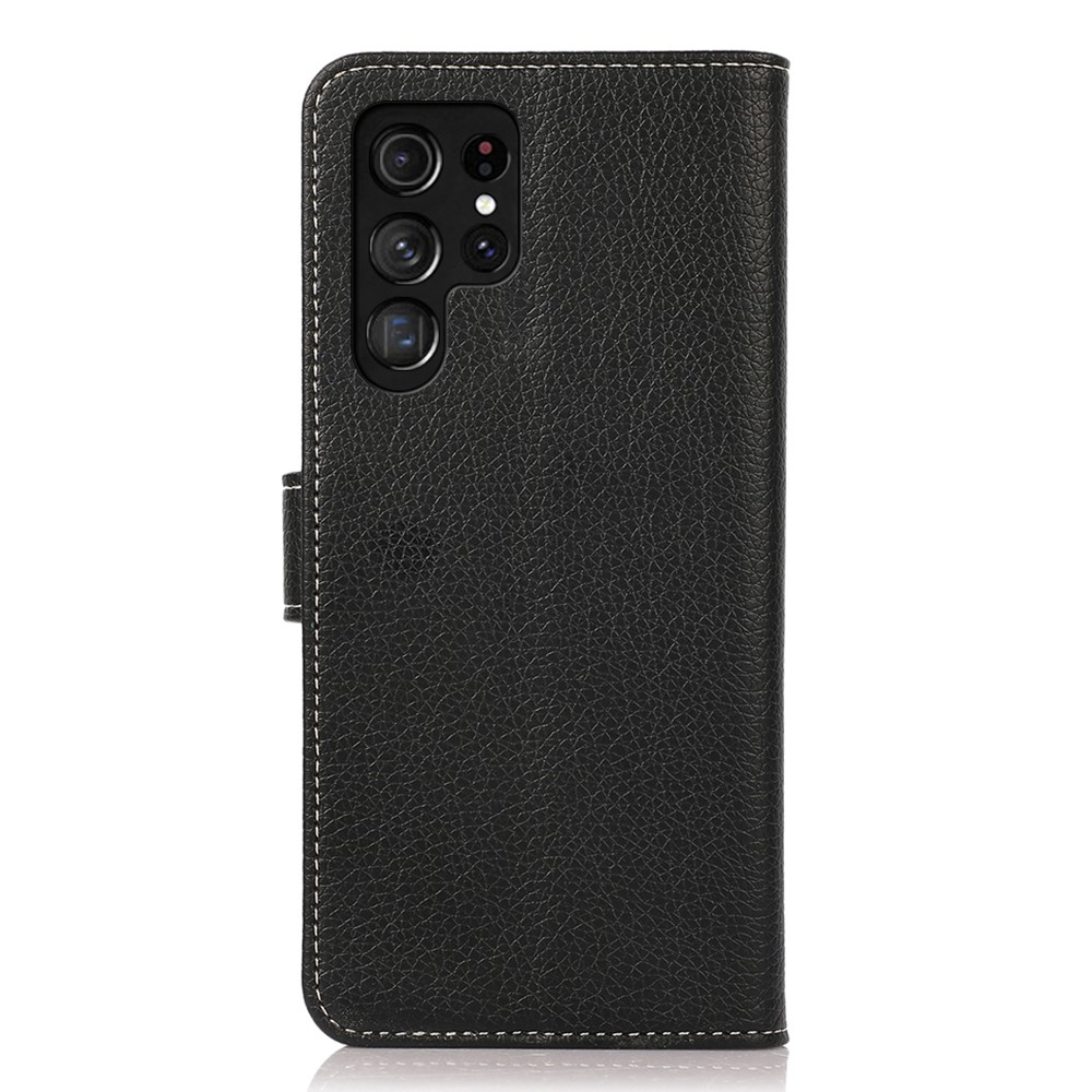 Samsung Galaxy S24 Ultra Leder Tasche Flip Cover Litchi Look - Schwarz