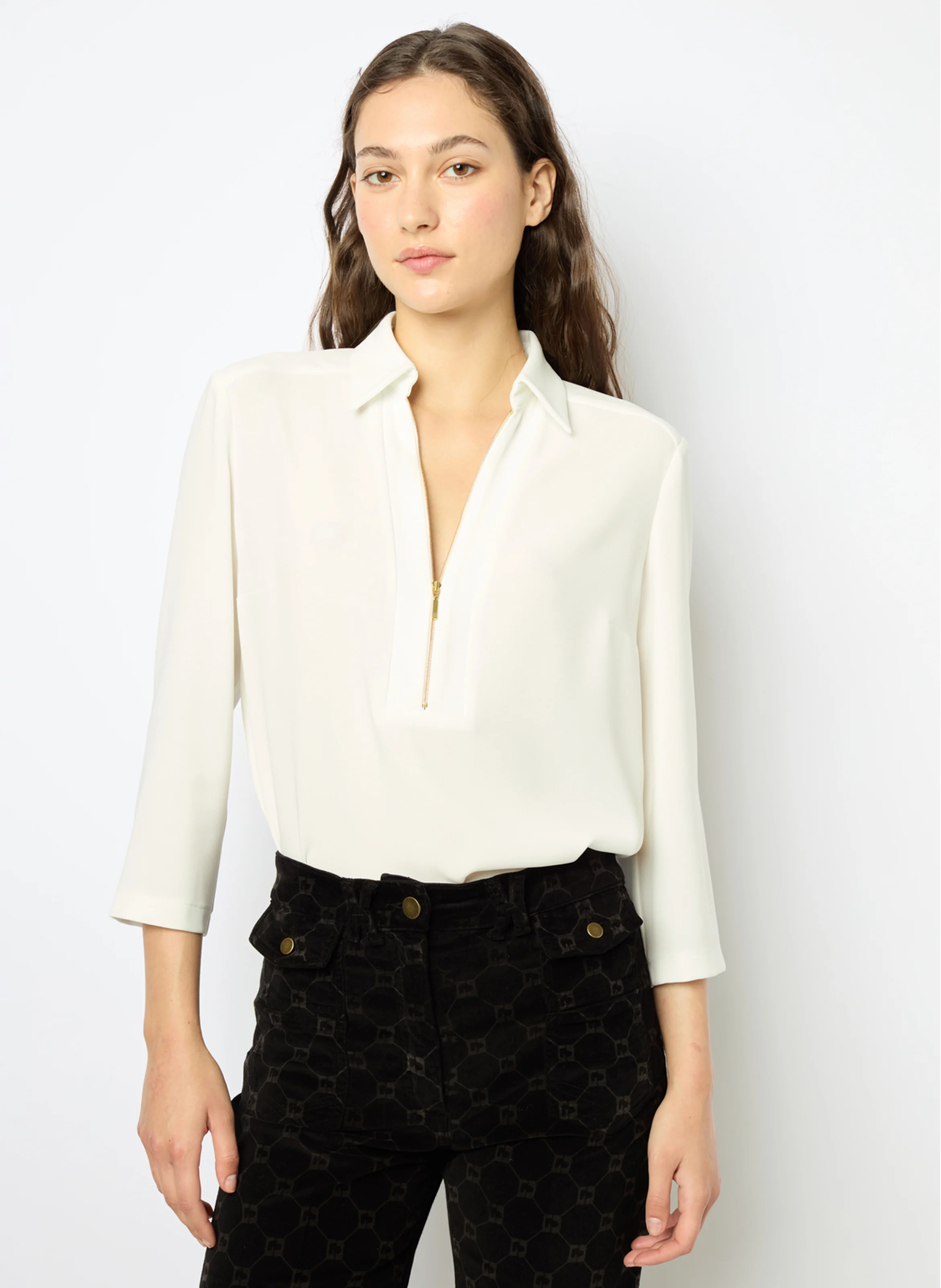 BRANDA - Blouse col chemise| Blanc