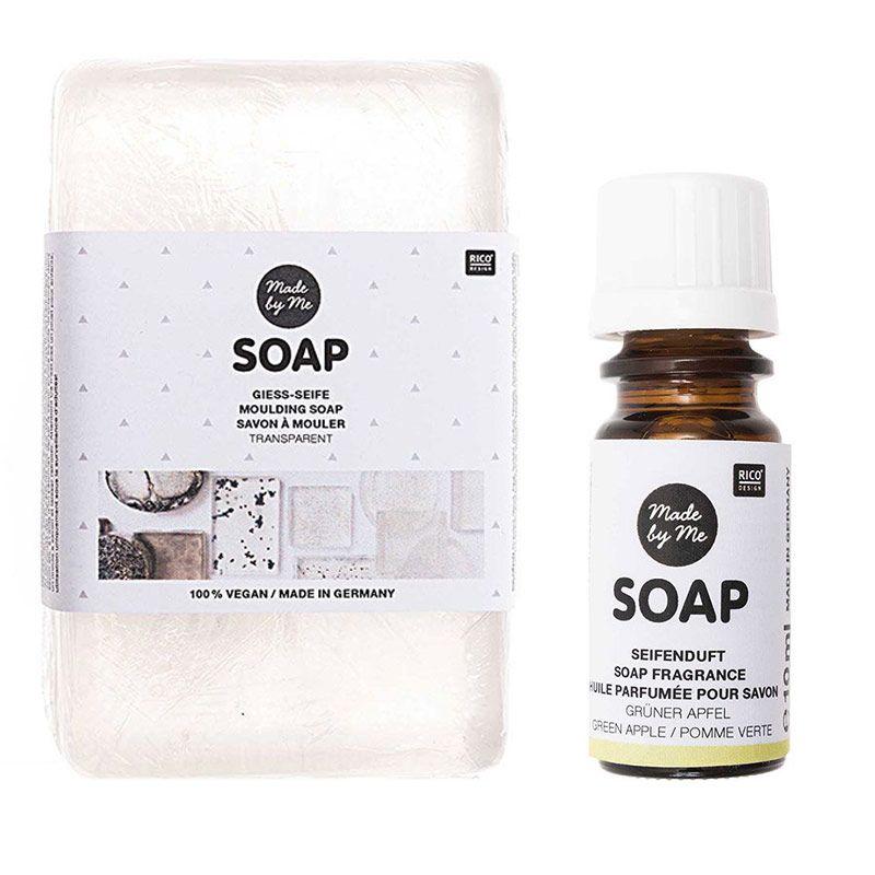 Savon à mouler transparent 100% vegan 250 g + huile parfumée pomme
