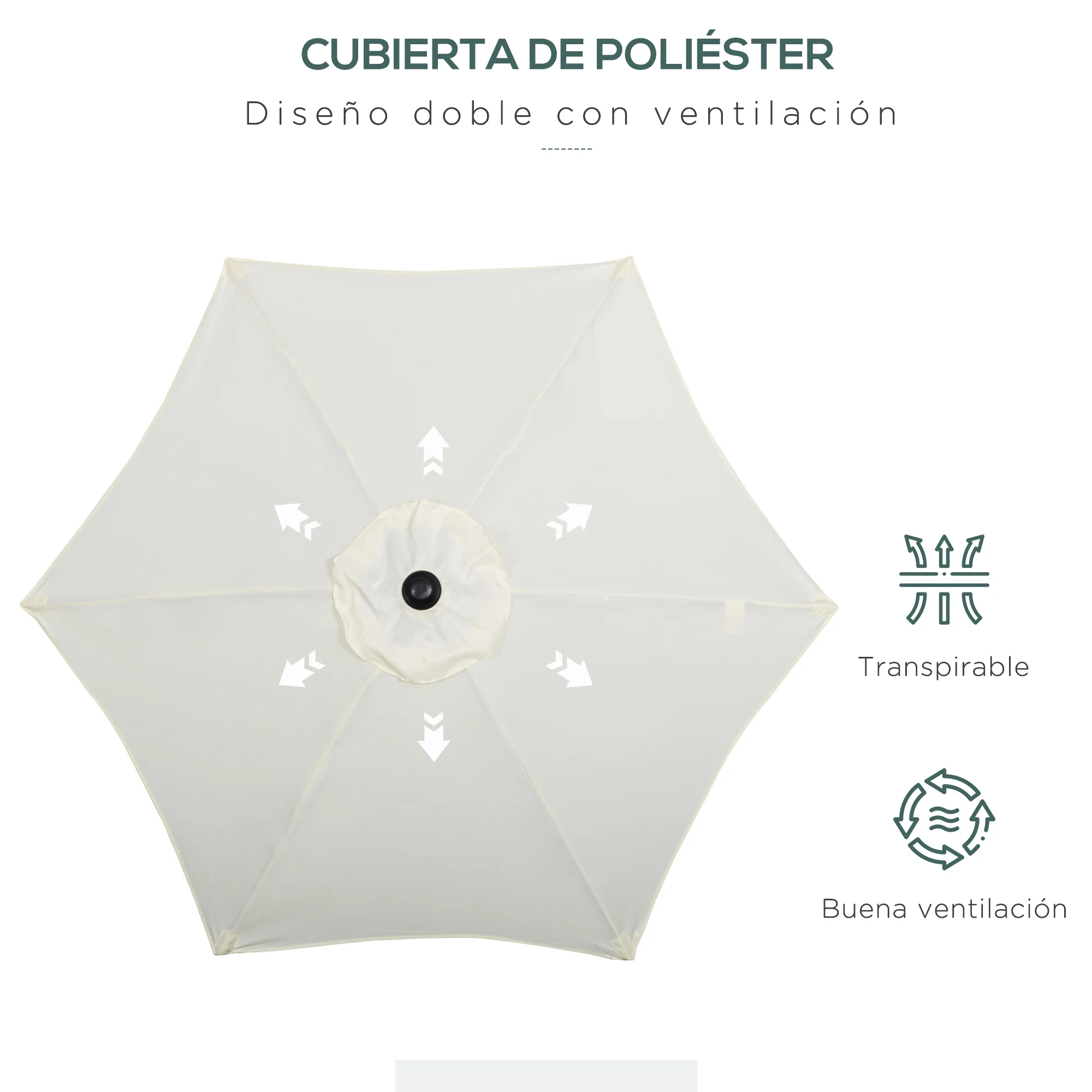 Guarda-sol de jardim Outsunny Ø2x2 m com mastro de alumínio, cobertura ventilada, ângulo ajustável e haste removível para pátio e terraço externos, cor bege.