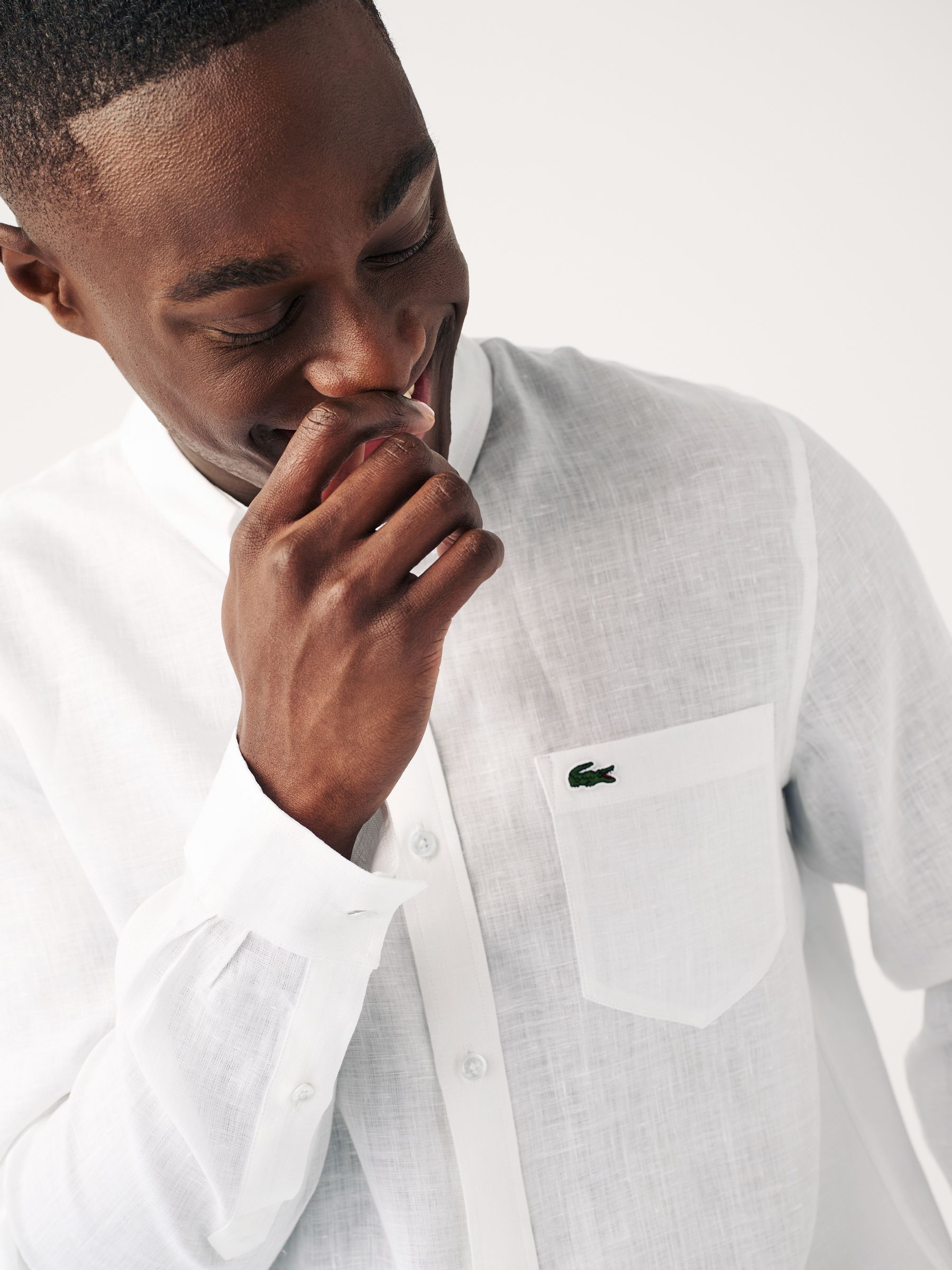 Wit - Lacoste regular fit linnen overhemd