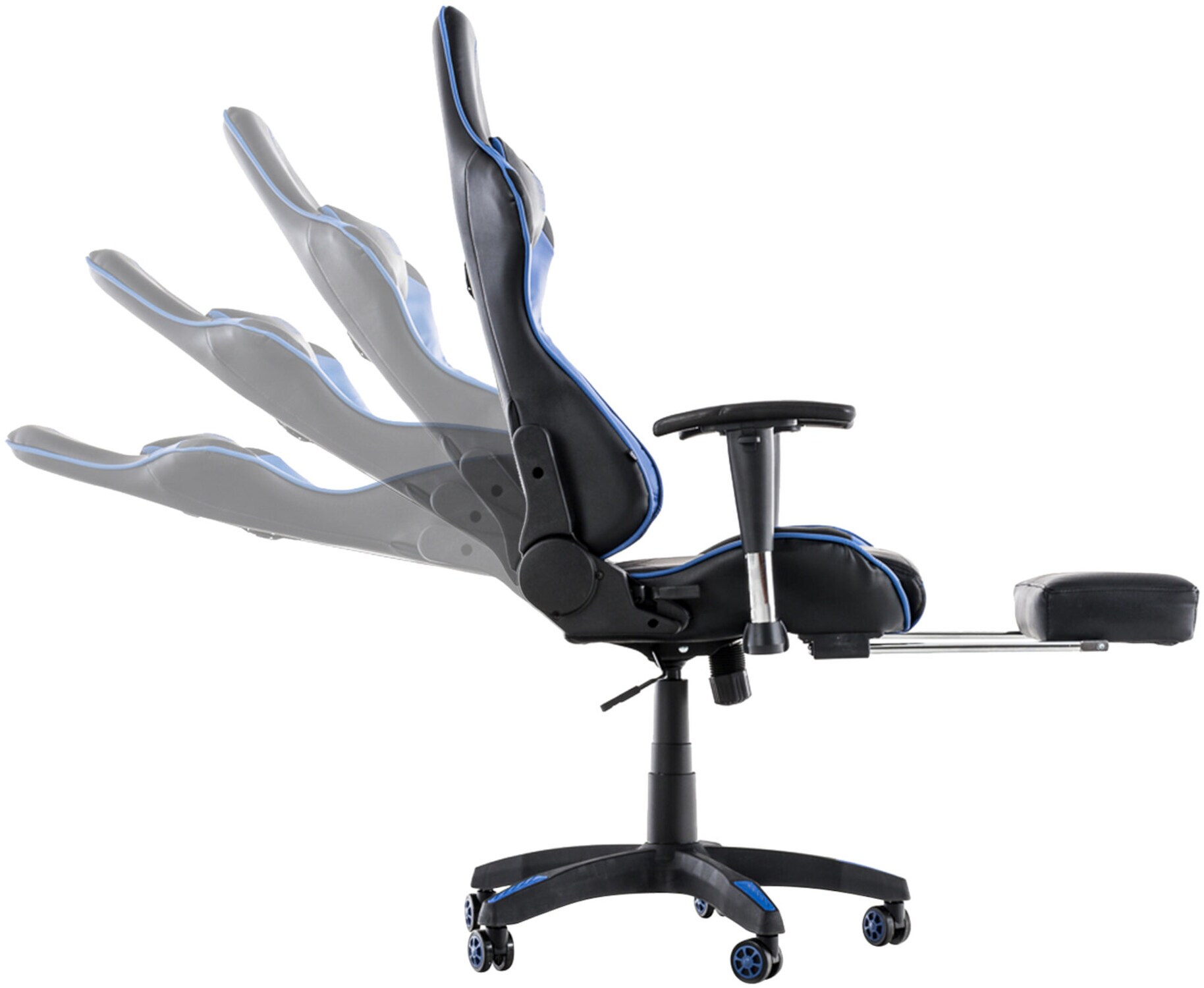 TPFLiving Racing Bürostuhl Turbine mit Fußablage Schwarz/Blau