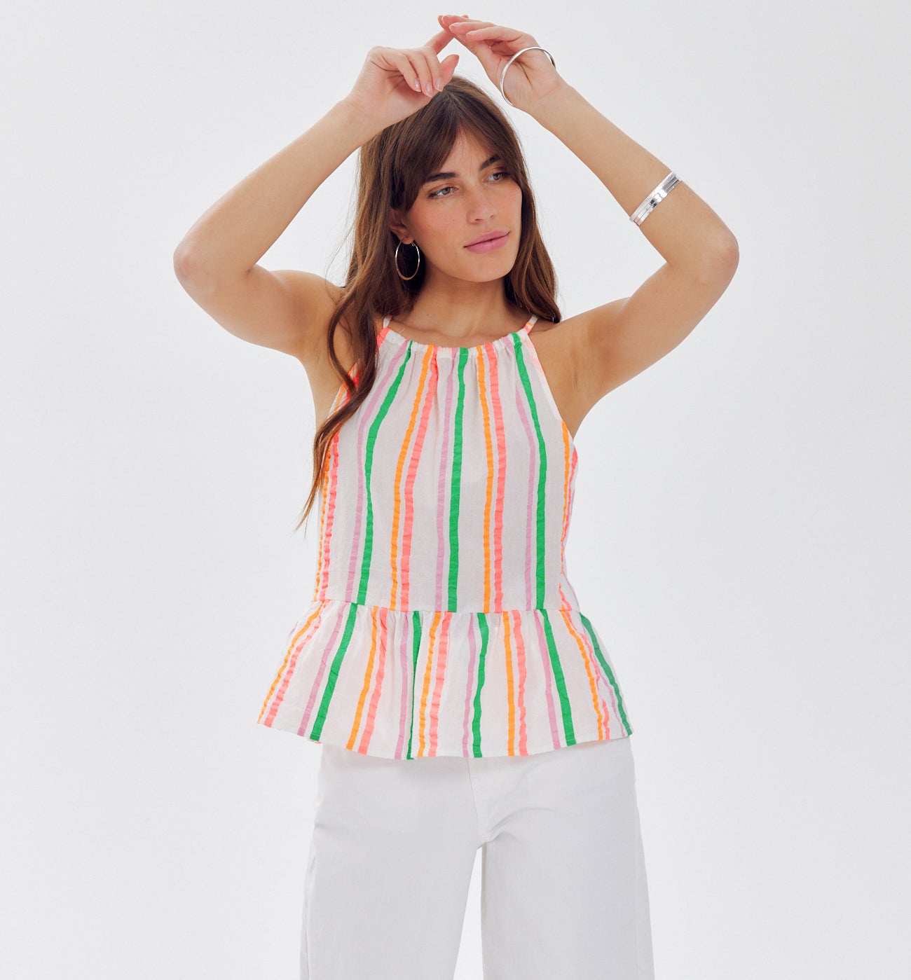 Top à rayures fluo Femme - Rayures multicolores