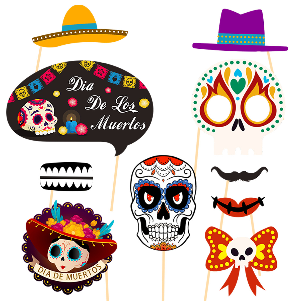 (21er Set) Photo Booth Fotorequisiten La Catrina Party Foto Accessoires Deko für lustige Bilder - Día de Muertos