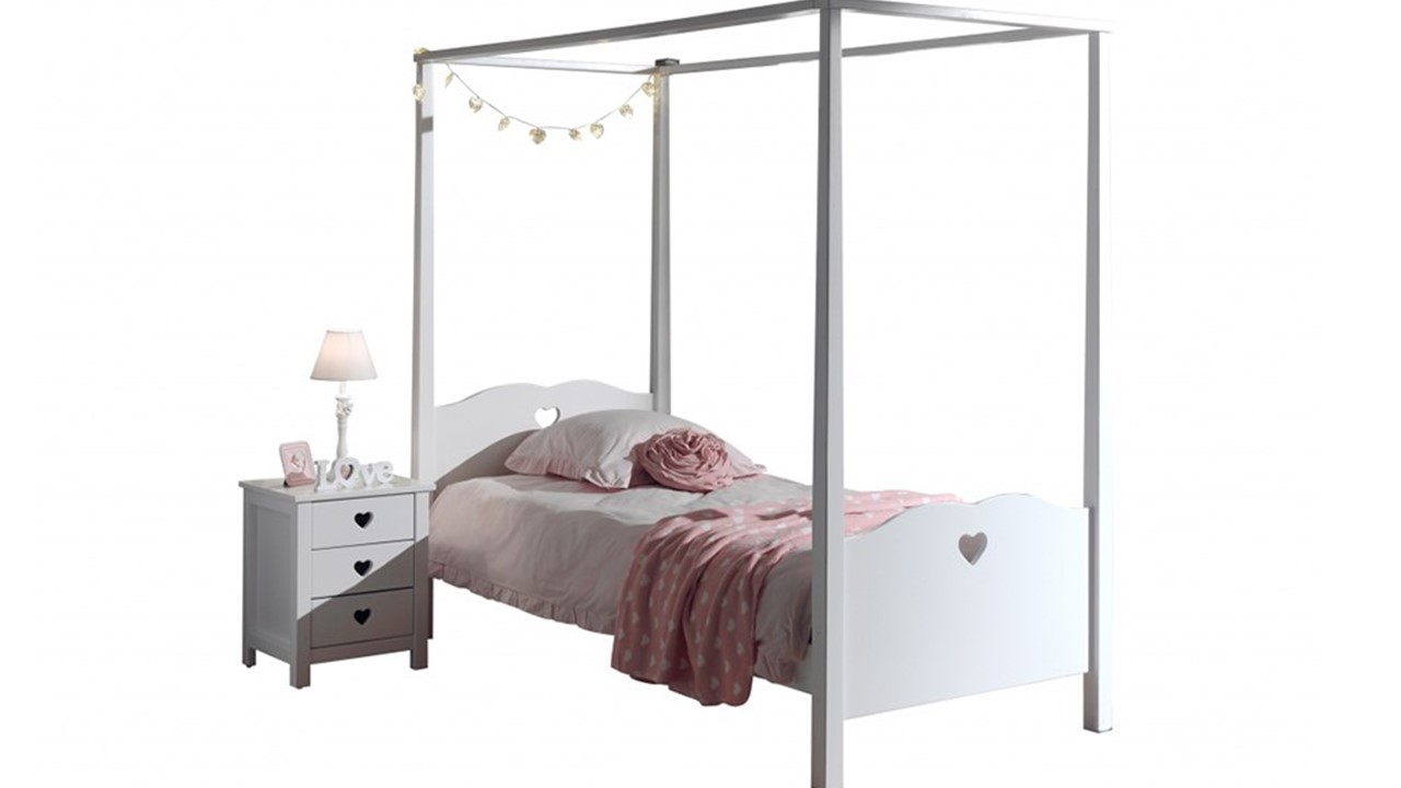 Hemelbed Amori met nachtkast wit