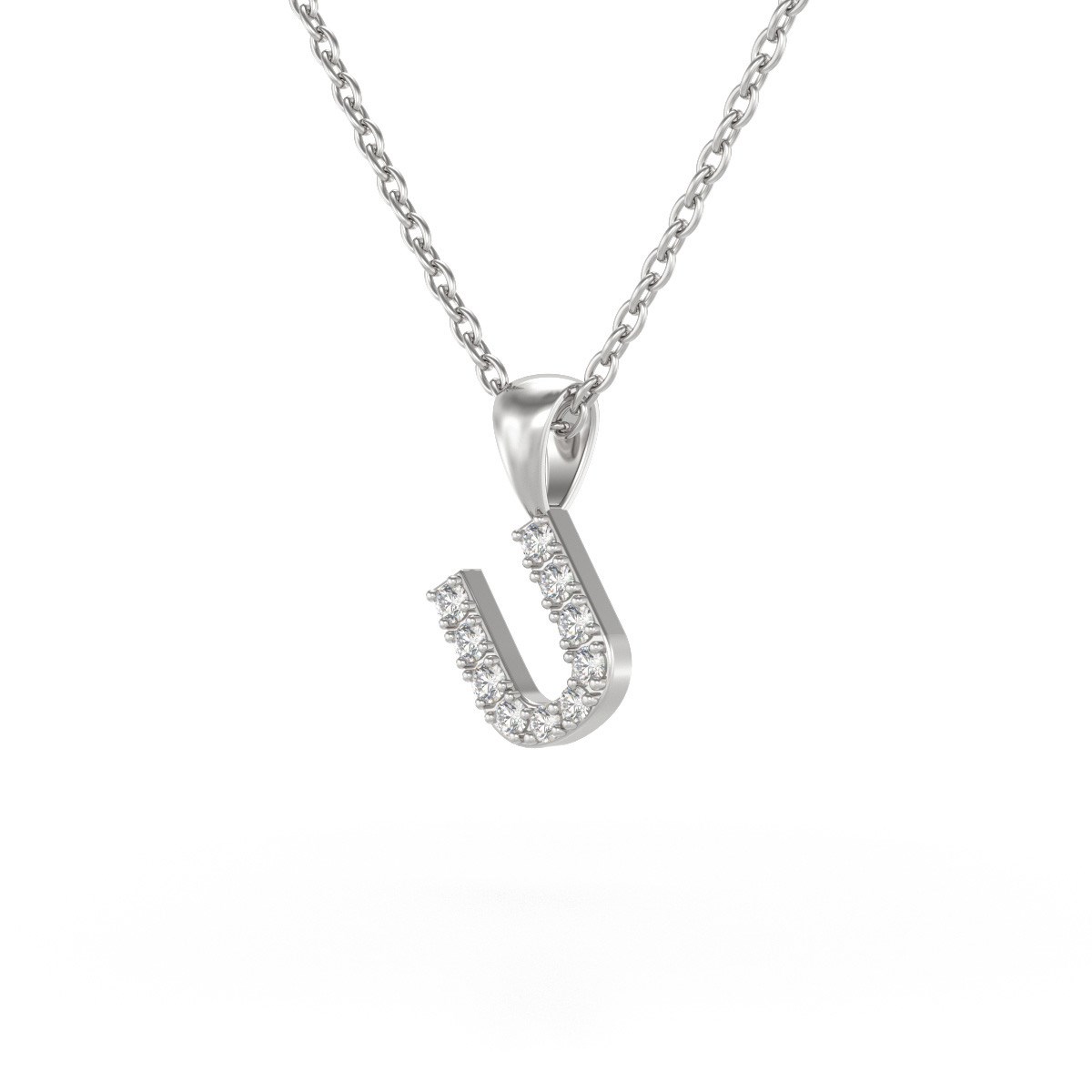 Collier Pendentif ADEN Lettre U Or 750 Blanc Diamant Chaine Or 750 incluse 0.72grs