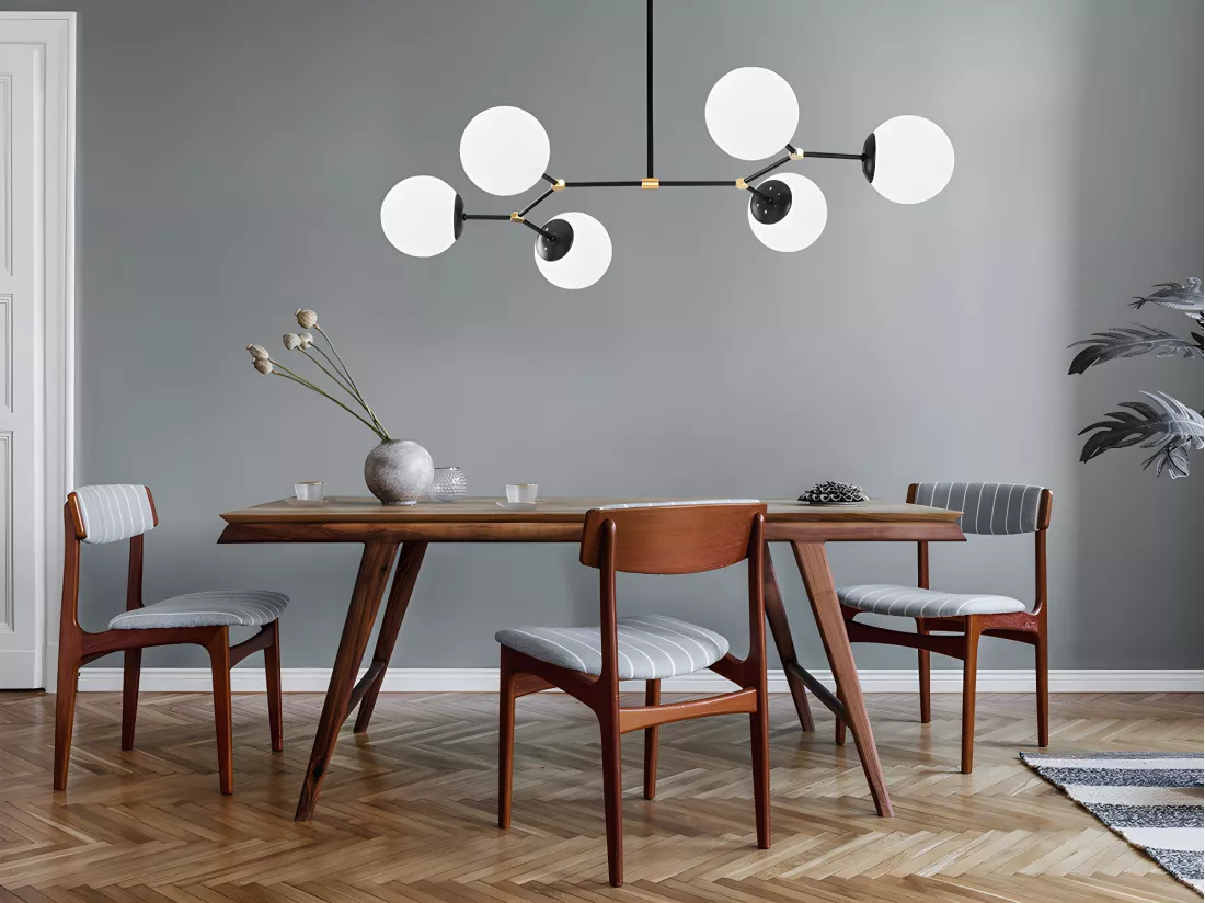 Lustre en métal - 6 globes - L. 100 x H. 52 cm - Noir et blanc - DAMAR