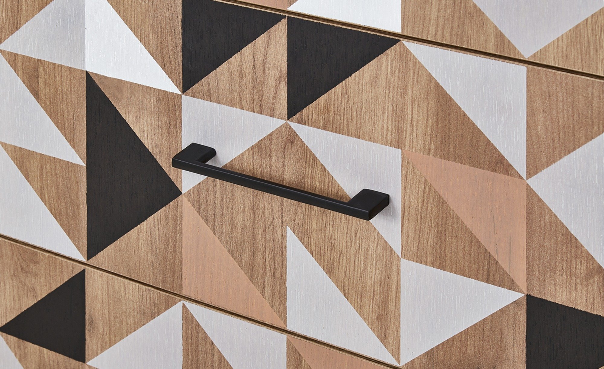Spectral - Kommode mit 3 Schubladen mit Soft-Close, bedruckter Front, tobacco oak mit schwarz matt lackierten Metallkomponenten