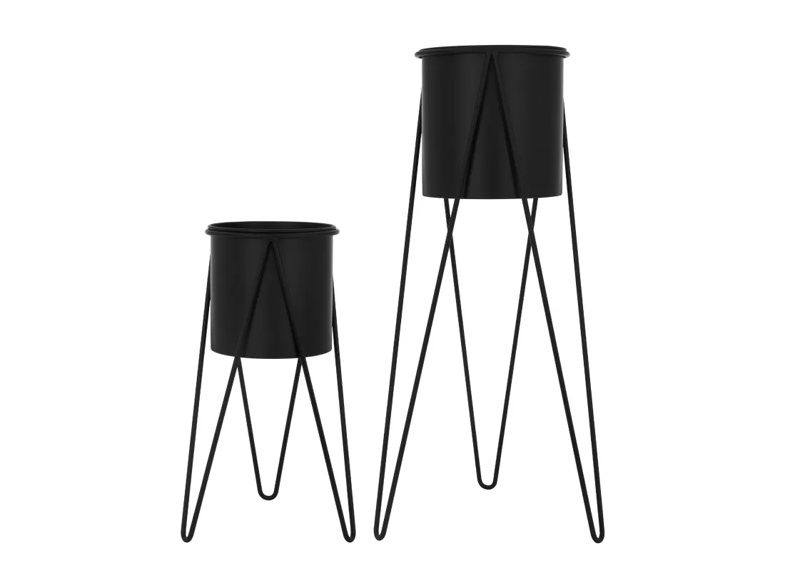 ML-Design Porte-fleurs, set de 2, noir, 27x27x48,5 cm/35,5x34x75 cm, en acier, structure métallique Porte-plantes, support de pots de fleurs 2 pièces, support de pots de fleurs Tabouret de fleurs Pot de plantes Déco Support de pots de plantes