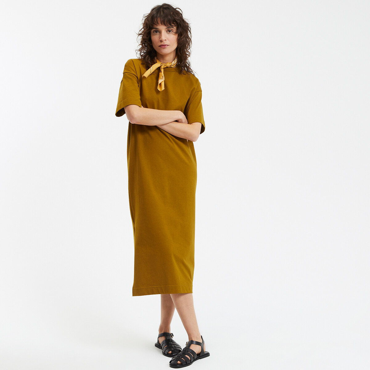 COLEÇÃO LA REDOUTE<br>Vestido longo em jérsei, fechamento com botão no ombro