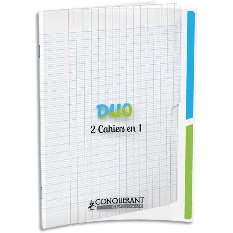 Cahier 2 sections conquerant classique agrafe 170x220 96p 90g seyes endosse polypro 90pages incolore