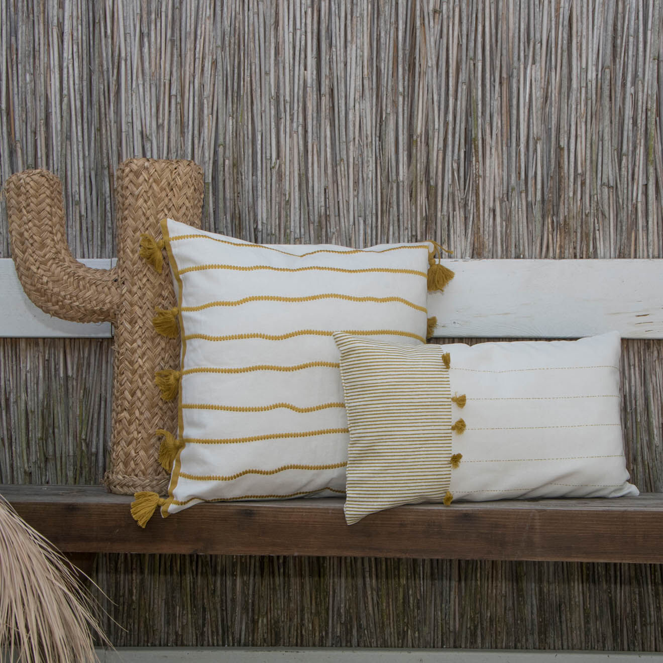 Febronie Housse de coussin Pinstripe jaune - 50x30 cm