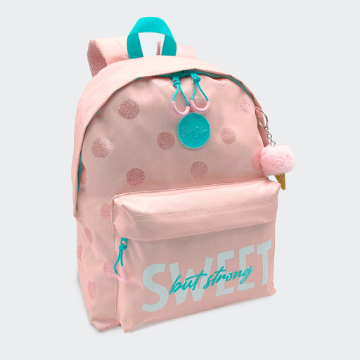 Mochila Escolar Americana com Estampa de Bolinhas e Acessório em Formato de Cone