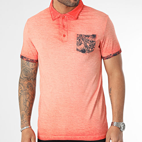 Polo Manches Courtes Panthere Orange Chiné Floral