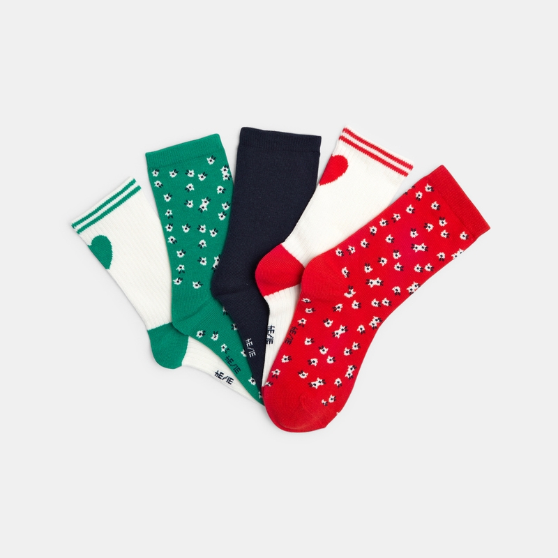 Chaussettes à motifs et unies (lot de 5) rouges fille