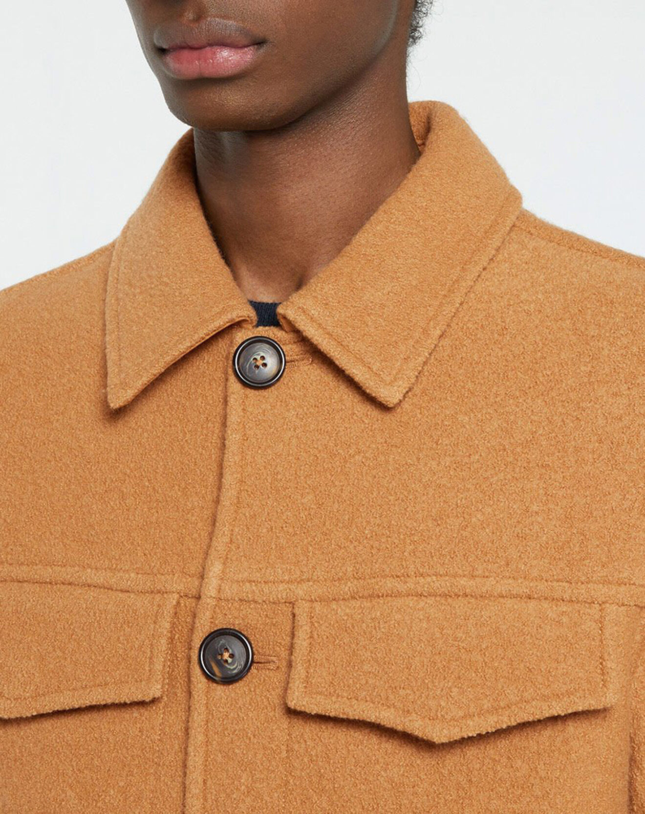 Galeries Lafayette Blouson 100% Laine Tilano Milano tricot camel
