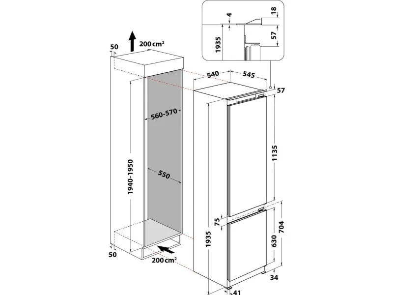 Whirlpool Everest ART 9811 SF2 - Køleskab/fryser - bund-fryser - til indbygning - niche - bredde: 56 cm - dybde: 55 cm - højde: 194 cm - 306 liter - Klasse E - hvid