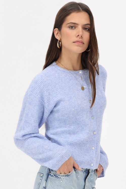 Blauw knitted vestje met kleine knoopjes