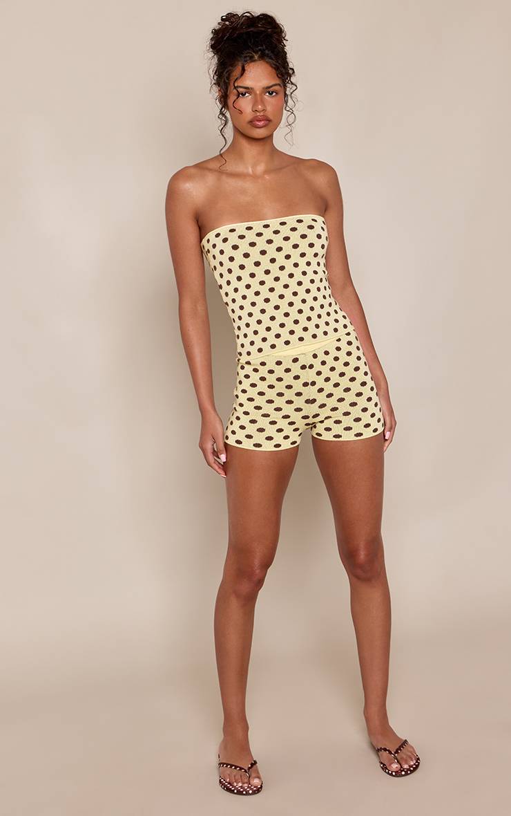 Jaune Haut Bandeau En Maille À Pois