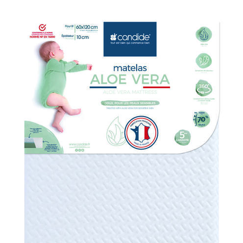 Matelas Aloé Vera Déhoussable 60x120x10 cm Blanc/Vert Olive - CANDIDE