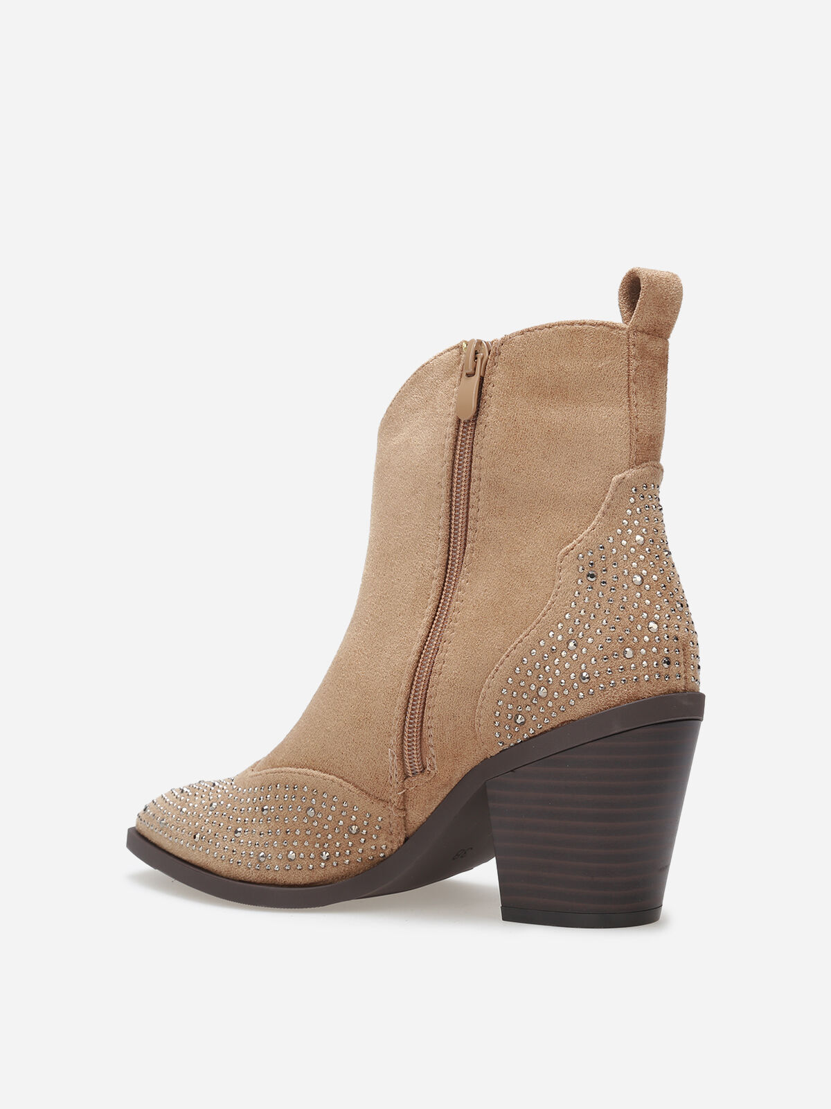 Santiags en suédine à strass- Taupe