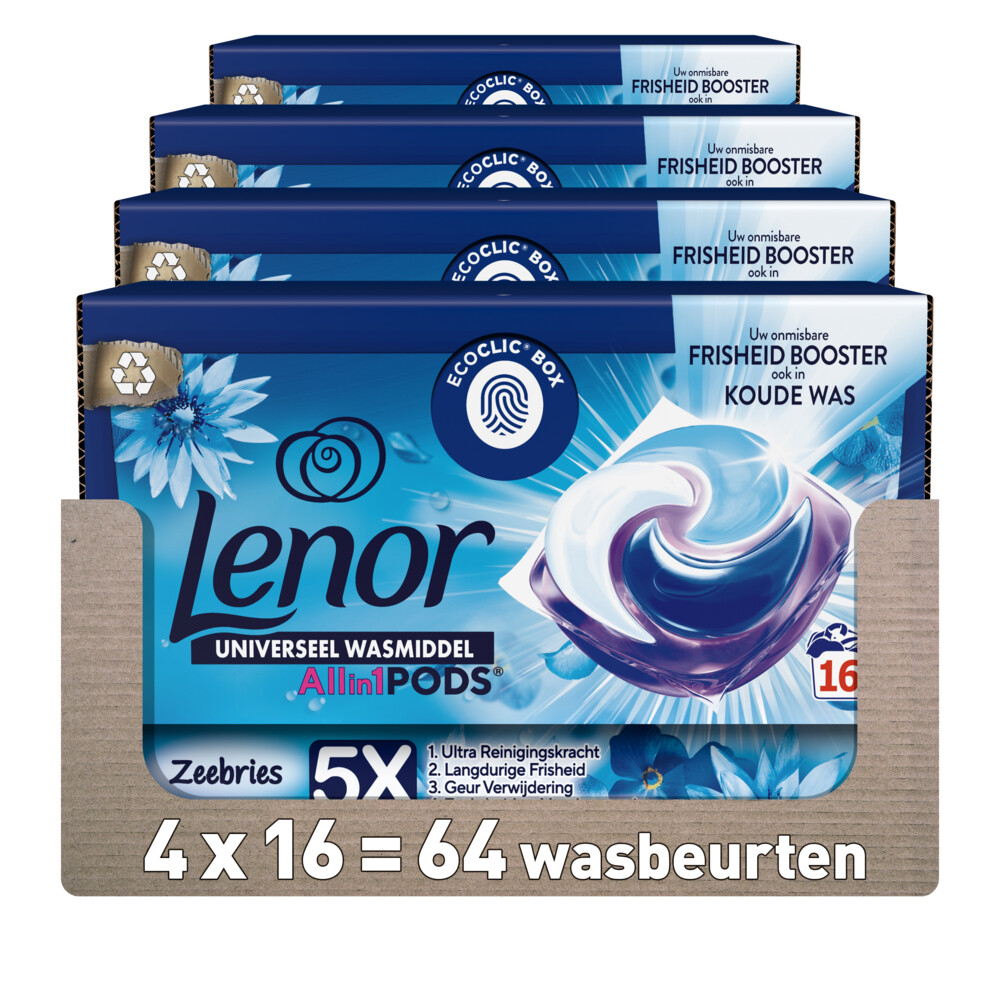 4x Lenor Wasmiddel All-in-1 Pods Zeebries16 stuks