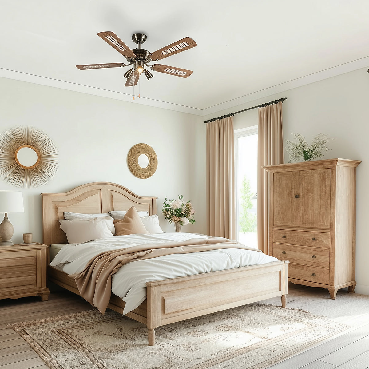 QAZQA Plafondventilator brons met hout 110cm 3-lichts met