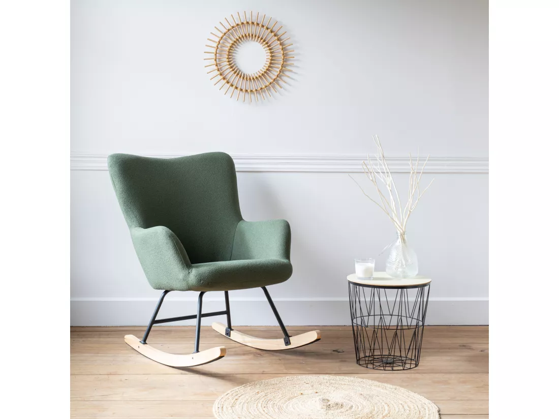 Fauteuil à bascule en tissu boucle vert kaki KAIRA - HAPPY GARDEN