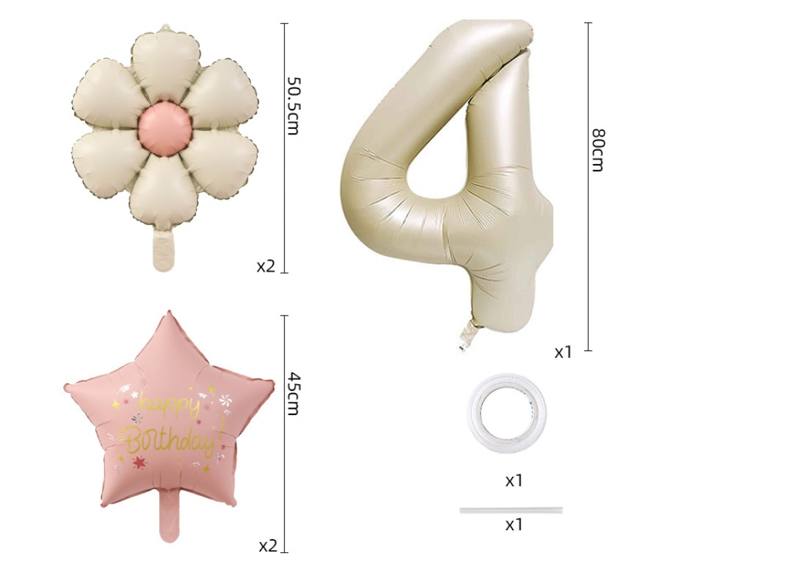 (5-tlg. Set) Zahlen Ballon Kinder Geburtstags Party Folienballon - Zahl 4 / Blumen