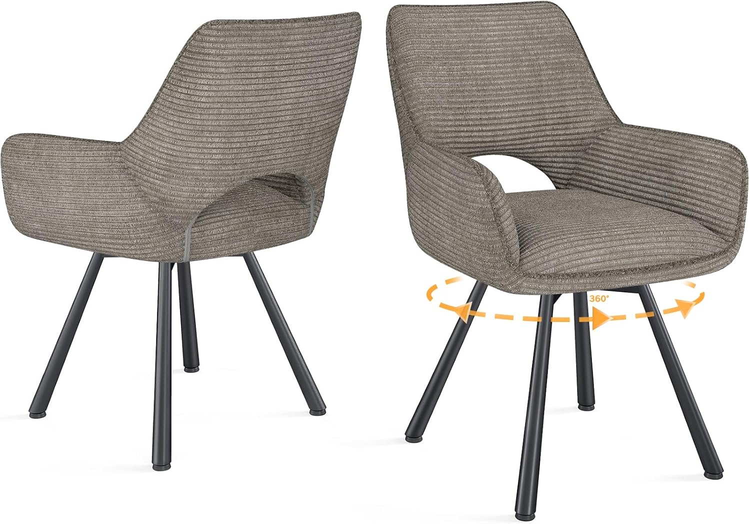 Esszimmerstühle Drehbar 360°,Armlehnstuhl mit Metallbeinen,geeignet als Stühle Esszimmer,Samt Stuhl,Küchenstühle,Wohnzimmerstuhl,Polsterstuhl mit Samtigem Gefühl,Stühle 2er Set,Taupe