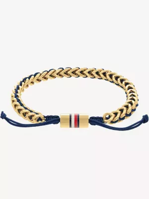 Pulseira trançada azul marinho banhada a ouro