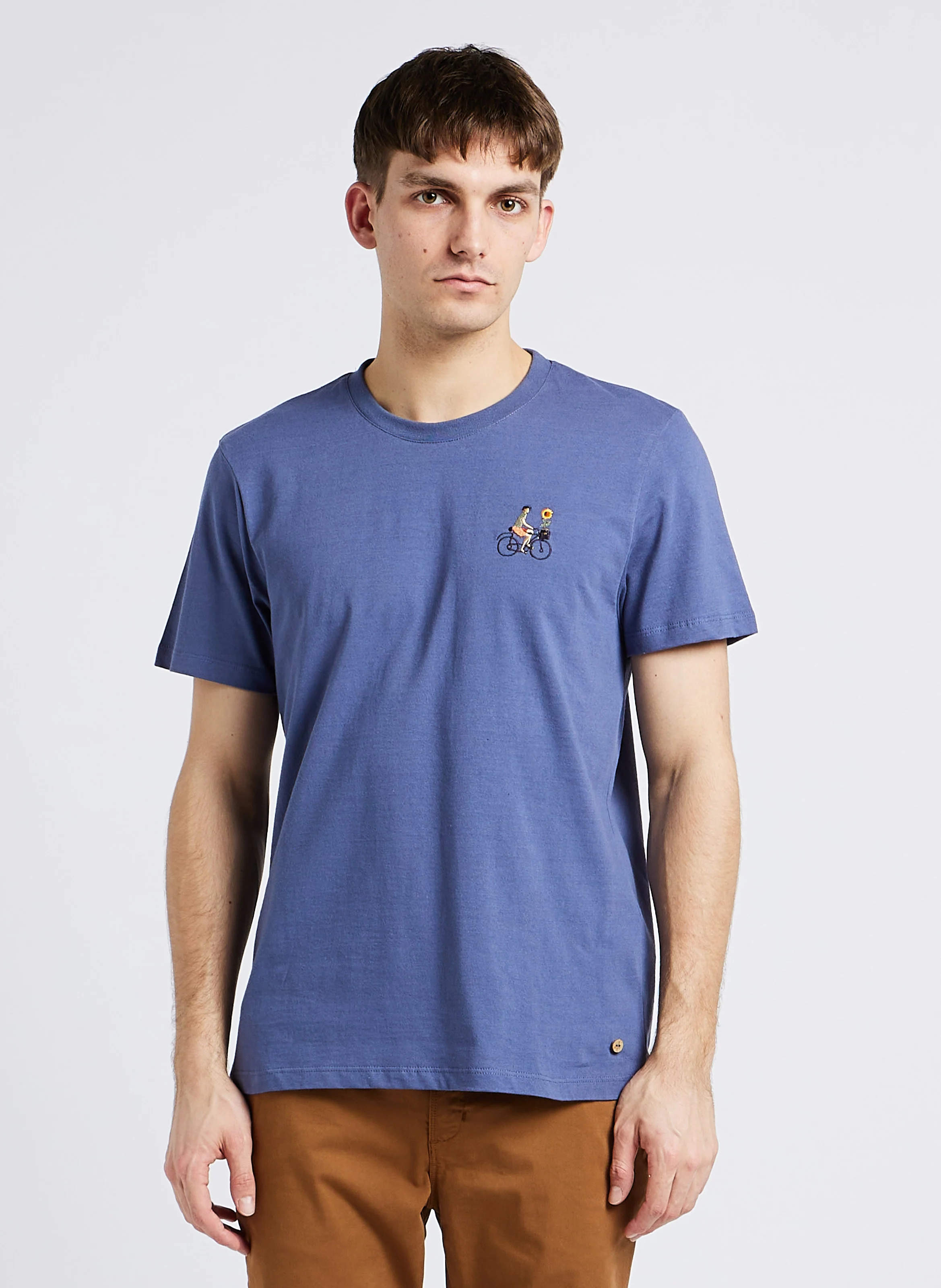 ARCY - Tee-shirt droit col rond brodé en coton | Bleu