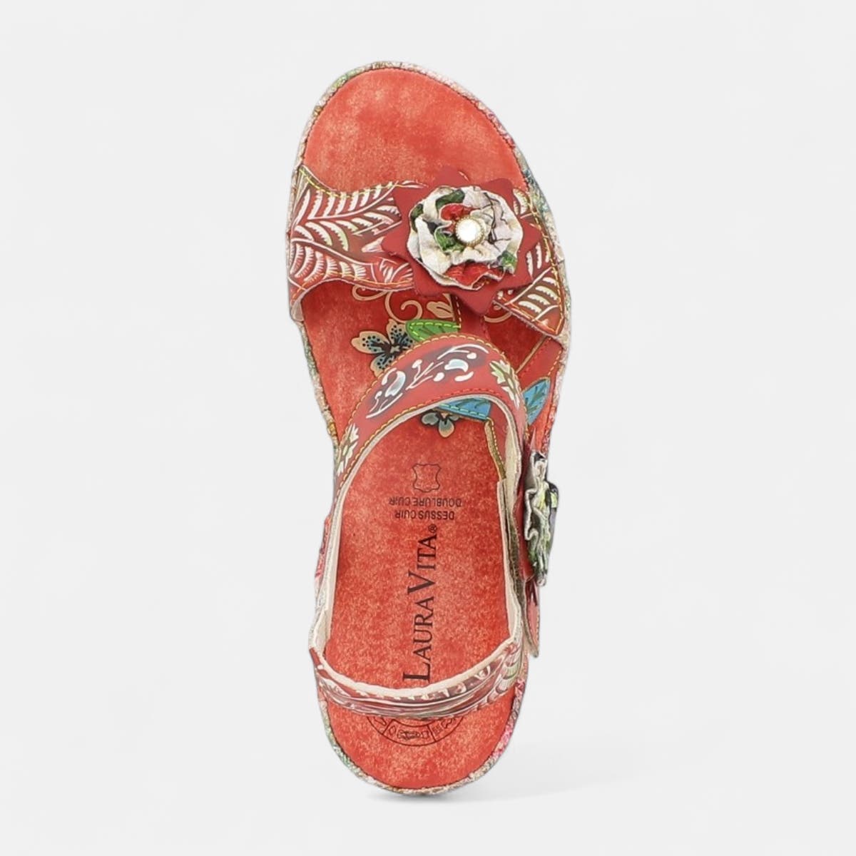 Sandales à talon compensé Femme en cuir rouge