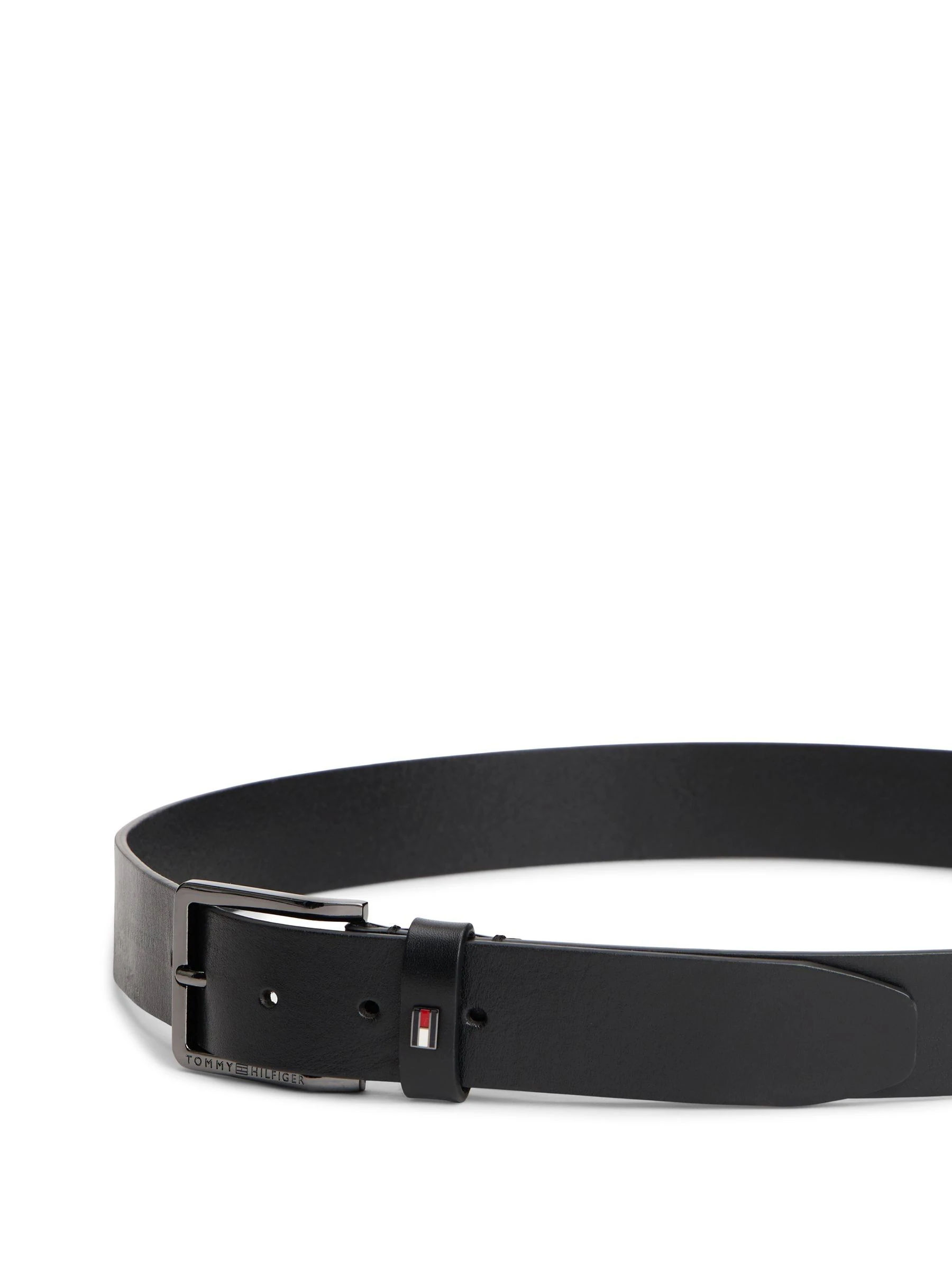 Zwart - Tommy Hilfiger leren riem met geëmailleerde vlag